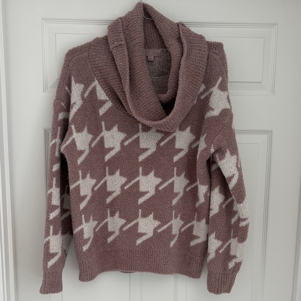 Barefoot Dreams Mauve and Cream Cowl Neck Sweater